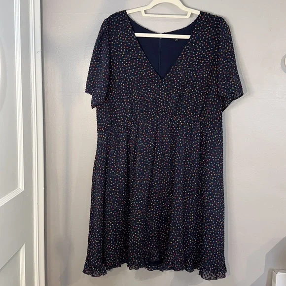 Madewell Flutter-Sleeve Ruffle-Hem Dress in Sugar Dot Navy Blue Size 14 - Picture 4 of 12